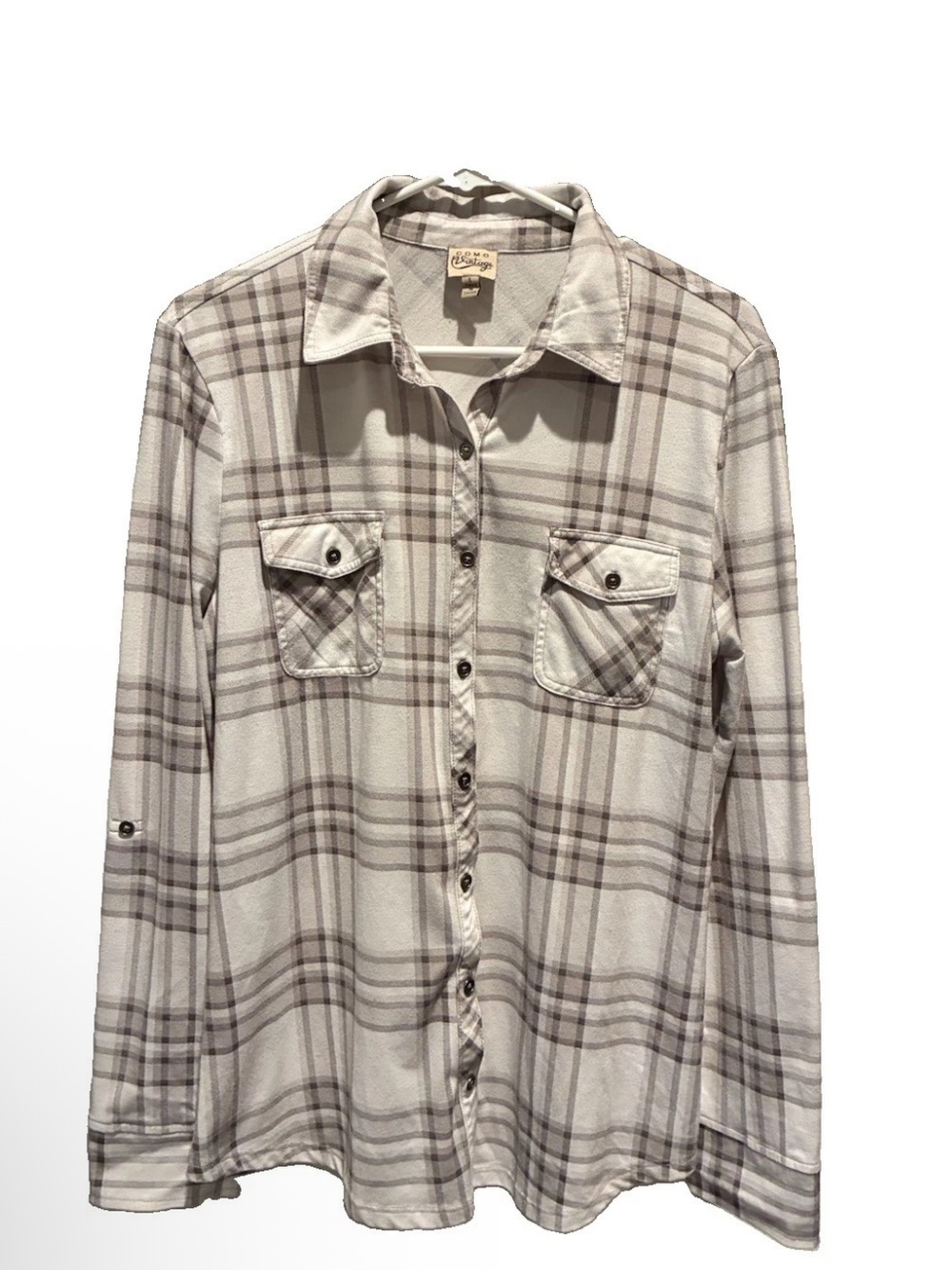 Como Vintage Light Gray Plaid Button-Up Shirt - Large